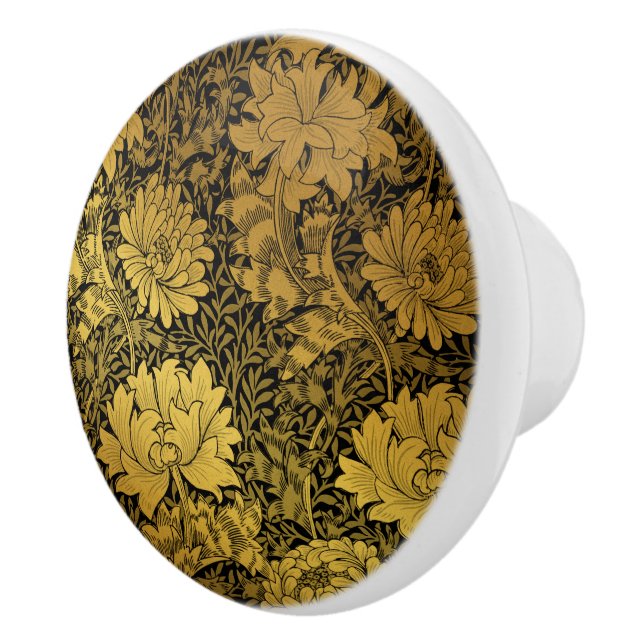 William Morris Black And Gold Floral Pattern Ceramic Knob (Right)