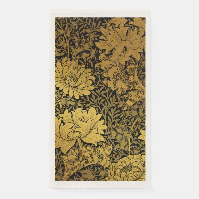 William Morris Black And Gold Floral Pattern Napkin (Front)