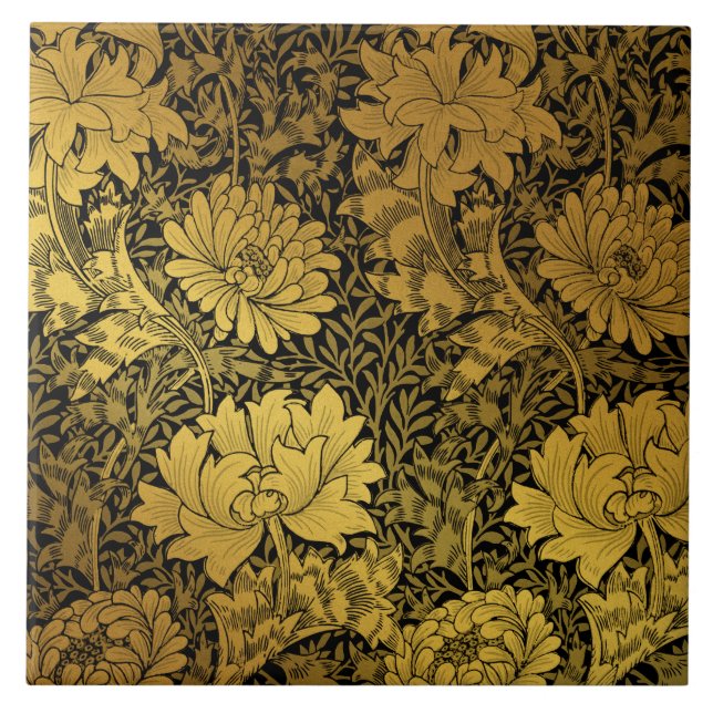 William Morris Black And Gold Floral  Tile (Front)