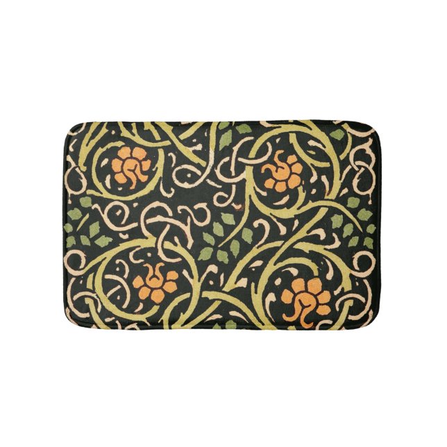 William Morris Black Floral Art Print Design Bath Mat (Front)