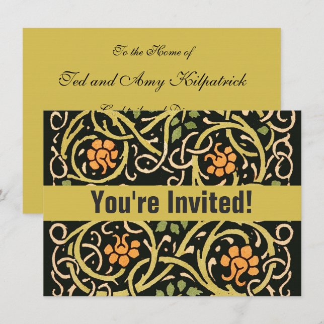 William Morris Black Floral Art Print Design Invitation (Front/Back)