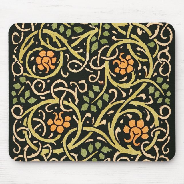 William Morris Black Floral Art Print Design Mouse Mat (Front)