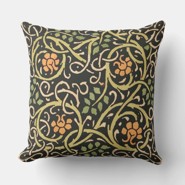 William Morris Black Floral Art Print Design Outdoor Cushion (Front)