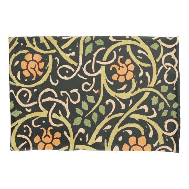 William Morris Black Floral Art Print Design Pillowcase (Front)