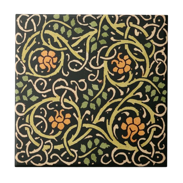 William Morris Black Floral Art Print Design Tile (Front)