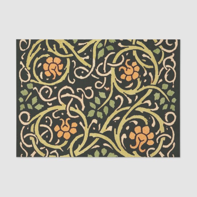 William Morris Black Floral Art Print Design Tissue Paper (Front)