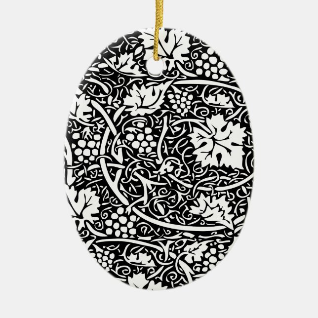 William Morris Black White Grape Vine Ceramic Tree Decoration (Front)