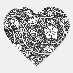William Morris Black White Grape Vine Heart Sticker