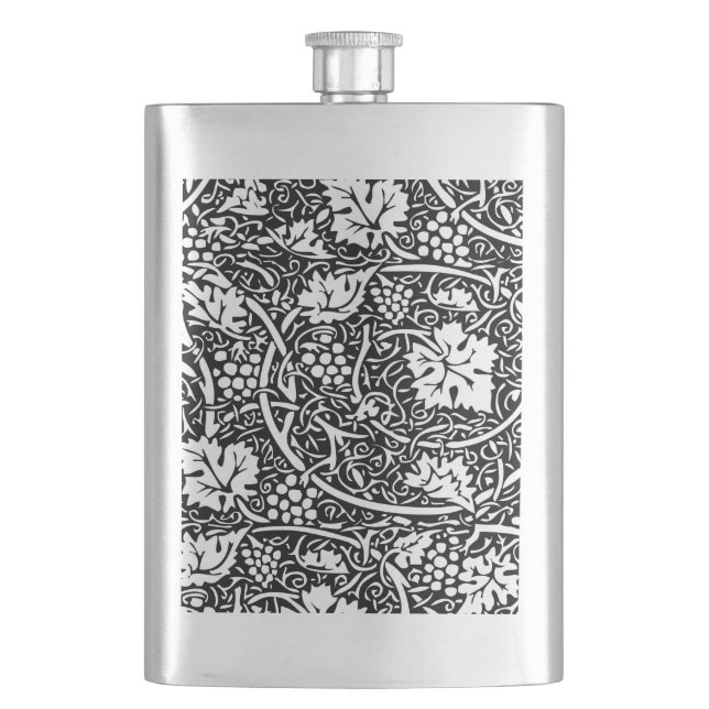 William Morris Black White Grape Vine Hip Flask (Front)