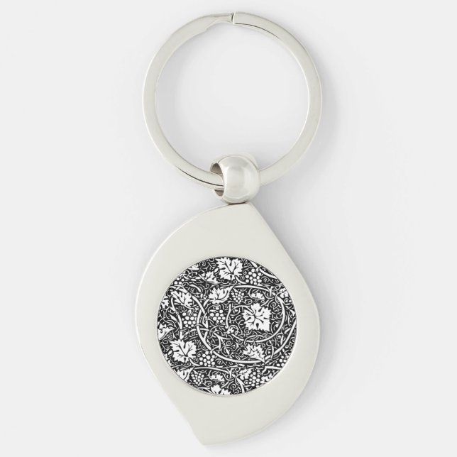 William Morris Black White Grape Vine Key Ring (Front)