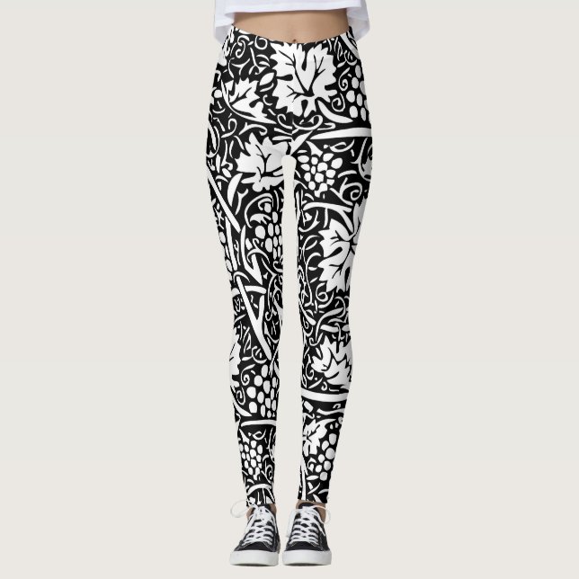 William Morris Black White Grape Vine Leggings (Front)