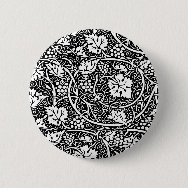 William Morris Black White Grape Vine Pattern 6 Cm Round Badge (Front)