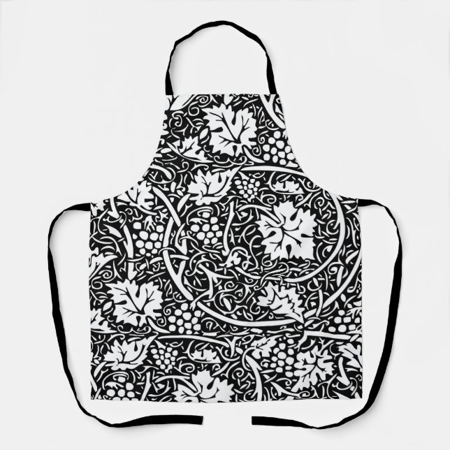 William Morris Black White Grape Vine Pattern Apron (Front)
