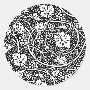 William Morris Black White Grape Vine Pattern Classic Round Sticker