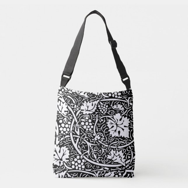 William Morris Black White Grape Vine Pattern Crossbody Bag (Front)