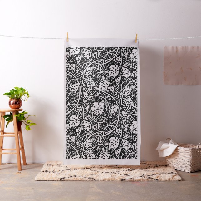 William Morris Black White Grape Vine Pattern Fabric (In Situ)