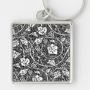 William Morris Black White Grape Vine Pattern Key Ring