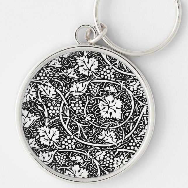 William Morris Black White Grape Vine Pattern Key Ring (Front)