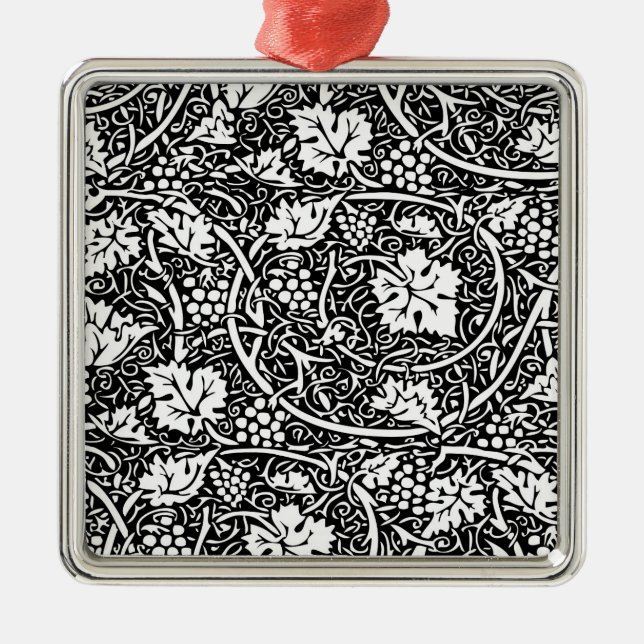 William Morris Black White Grape Vine Pattern Metal Tree Decoration (Front)