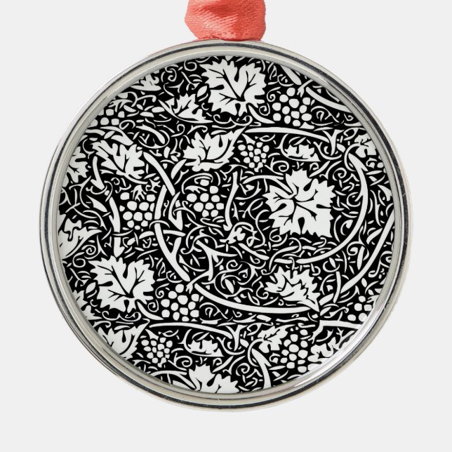 William Morris Black White Grape Vine Pattern Metal Tree Decoration (Front)