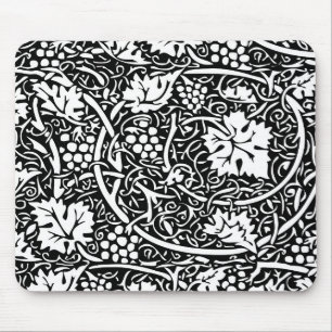 William Morris Black White Grape Vine Pattern Mouse Mat