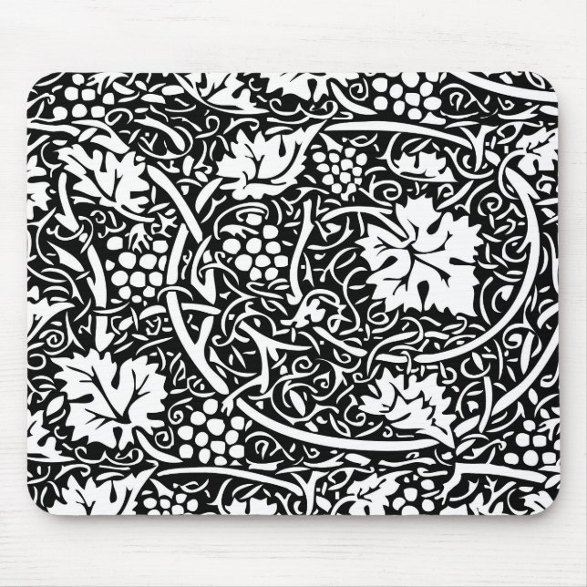 William Morris Black White Grape Vine Pattern Mouse Mat (Front)