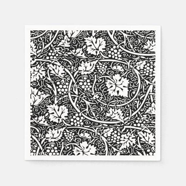 William Morris Black White Grape Vine Pattern Napkin (Front)