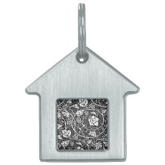 William Morris Black White Grape Vine Pattern Pet ID Tag