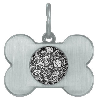 William Morris Black White Grape Vine Pattern Pet Name Tag