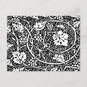 William Morris Black White Grape Vine Pattern Postcard