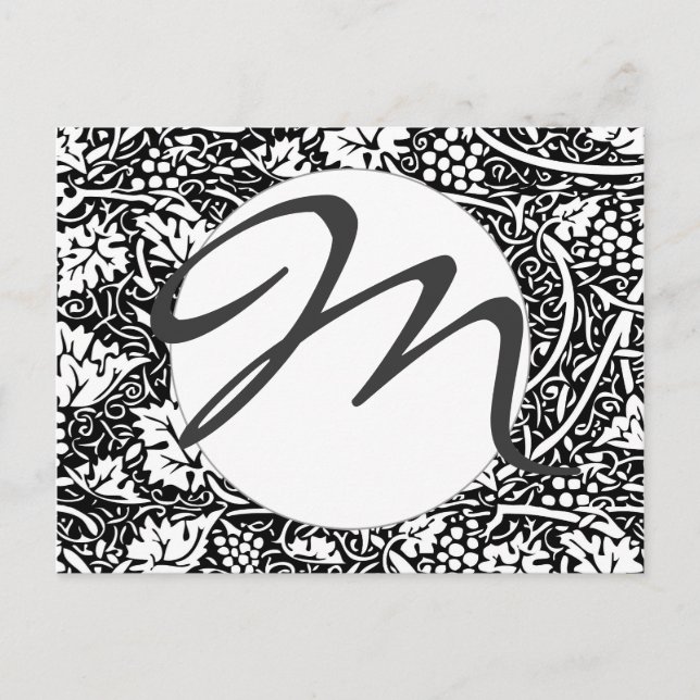 William Morris Black White Grape Vine Pattern Postcard (Front)