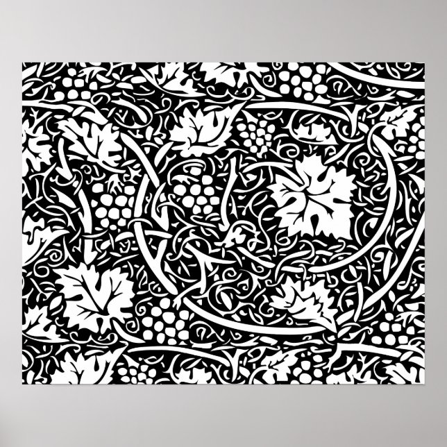 William Morris Black White Grape Vine Pattern Poster (Front)