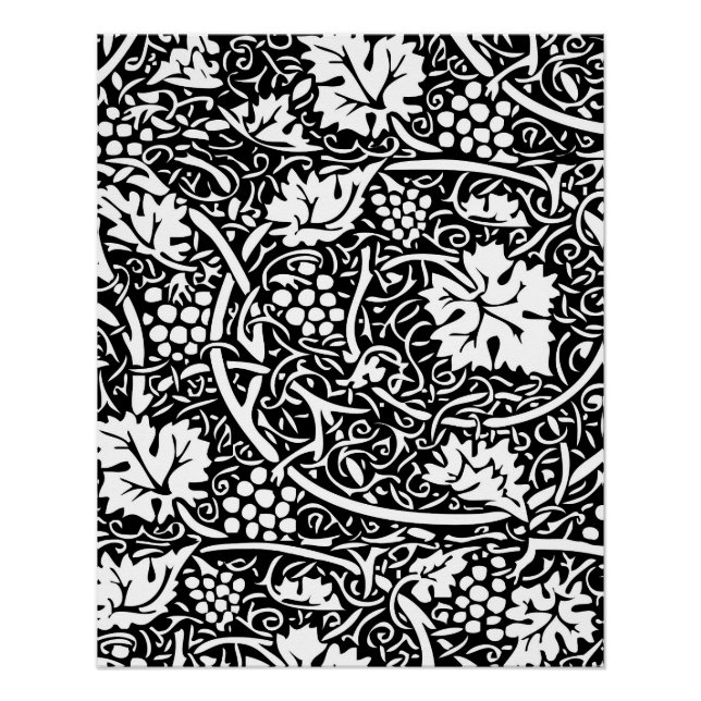 William Morris Black White Grape Vine Pattern Poster (Front)