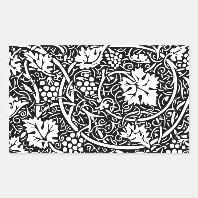 William Morris Black White Grape Vine Pattern Rectangular Sticker (Front)