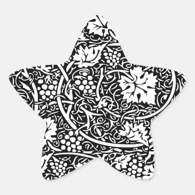 William Morris Black White Grape Vine Pattern Star Sticker (Front)