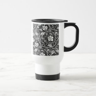 William Morris Black White Grape Vine Pattern Travel Mug