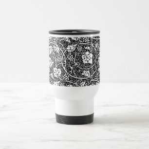William Morris Black White Grape Vine Pattern Travel Mug