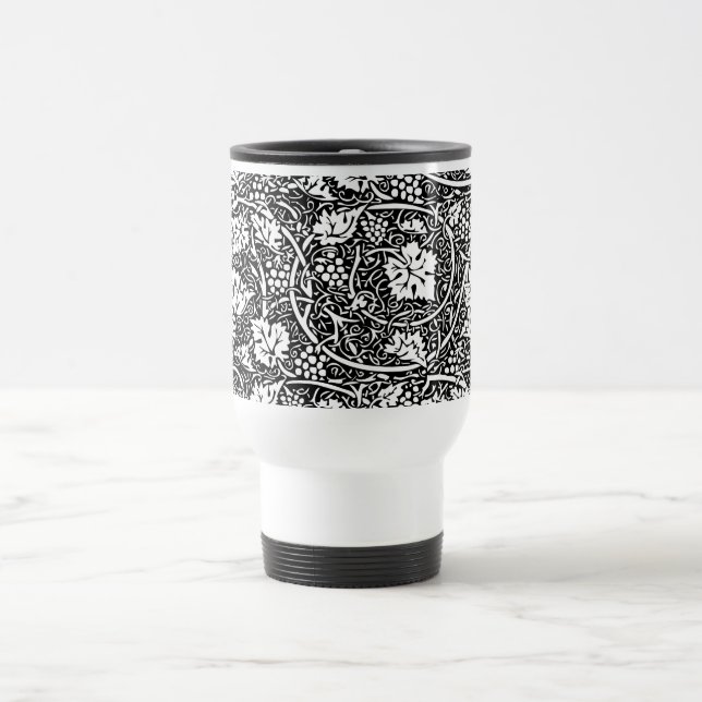 William Morris Black White Grape Vine Pattern Travel Mug (Center)