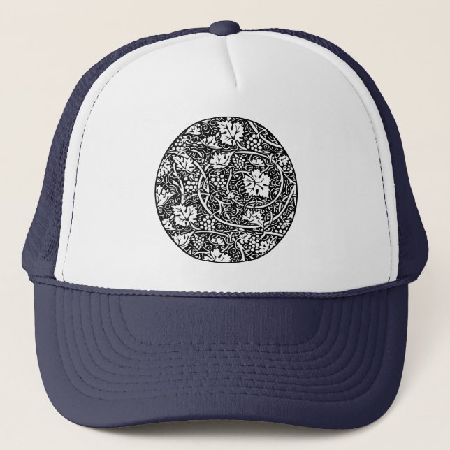 William Morris Black White Grape Vine Pattern Trucker Hat (Front)