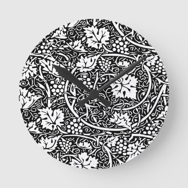 William Morris Black White Grape Vine Round Clock (Front)