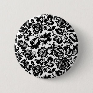 William Morris Black White Venetian Floral Pattern 6 Cm Round Badge