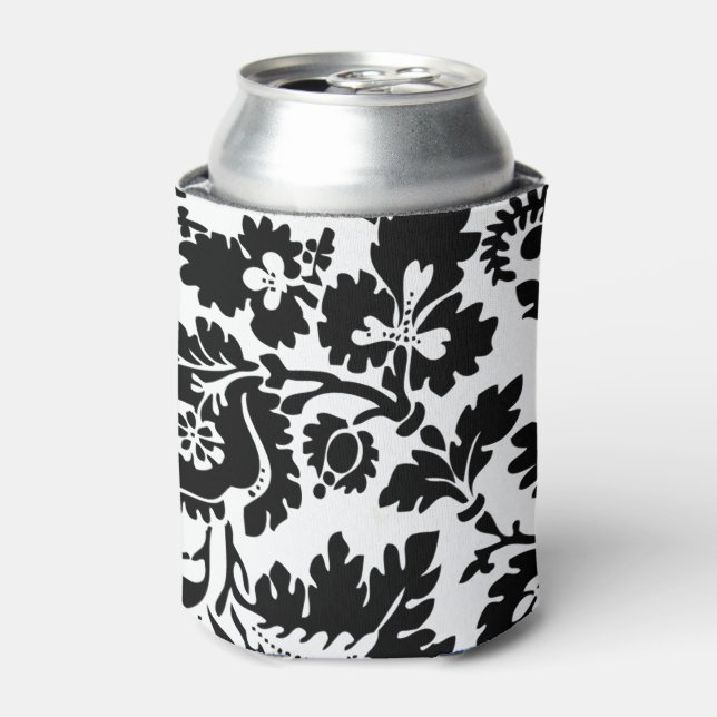William Morris Black White Venetian Floral Pattern Can Cooler (Can Front)