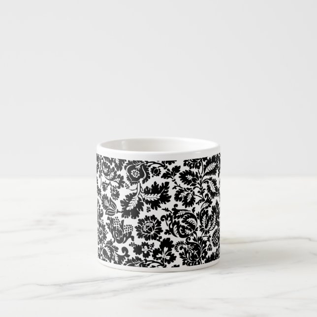 William Morris Black White Venetian Floral Pattern Espresso Cup (Front)