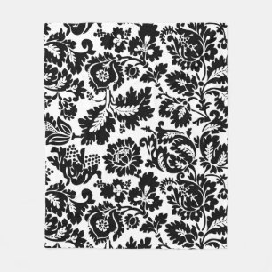 William Morris Black White Venetian Floral Pattern Fleece Blanket