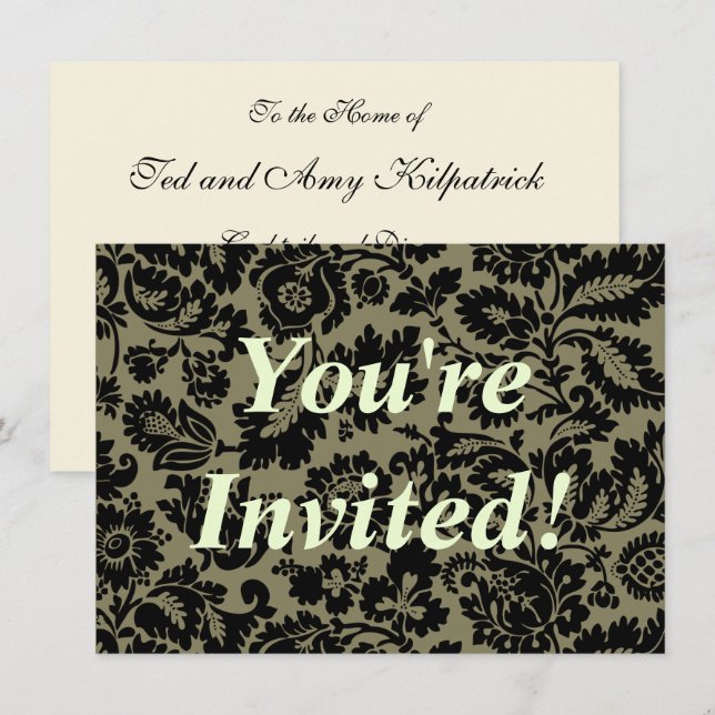 William Morris Black White Venetian Floral Pattern Invitation (Front/Back)