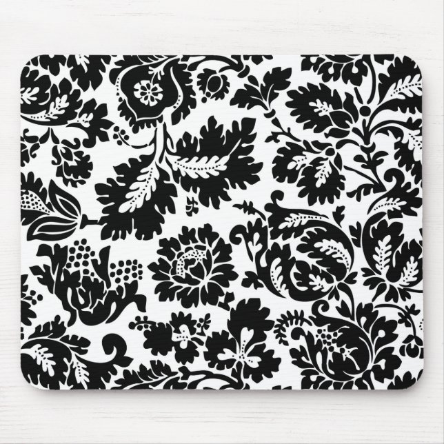William Morris Black White Venetian Floral Pattern Mouse Mat (Front)