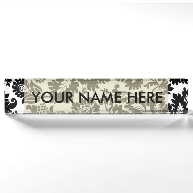 William Morris Black White Venetian Floral Pattern Nameplate (Front)