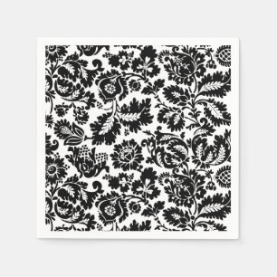 William Morris Black White Venetian Floral Pattern Napkin