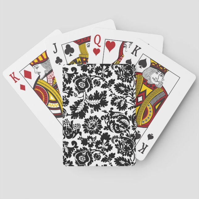 William Morris Black White Venetian Floral Pattern Playing Cards (Back)