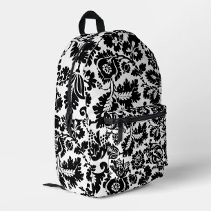 William Morris Black White Venetian Floral Pattern Printed Backpack